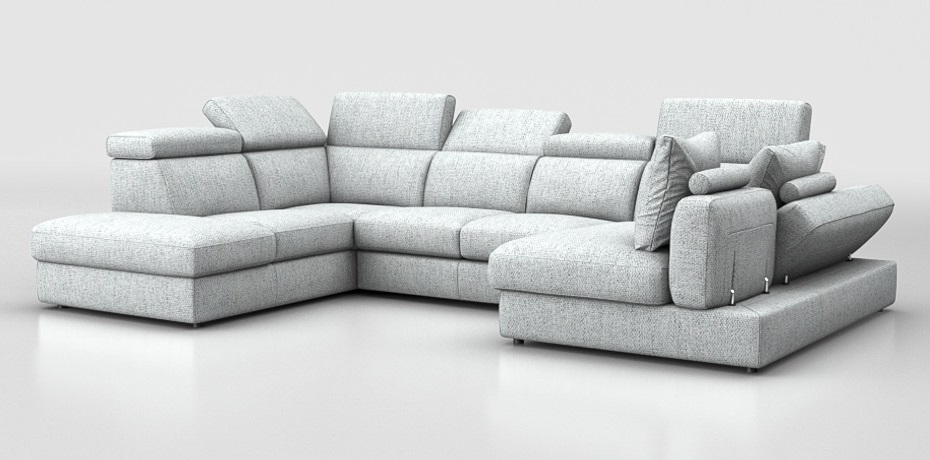 Calinzano - maxi corner sofa with sliding mechanism  right peninsula with compartment and pouf